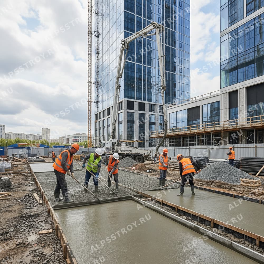 Заливка новых бетонных отмосток